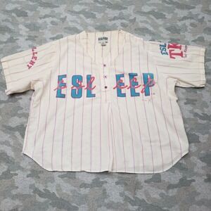 Vintage Asleep Boxer Shirt Women's Large White Striped Button Short Sleeve 90s